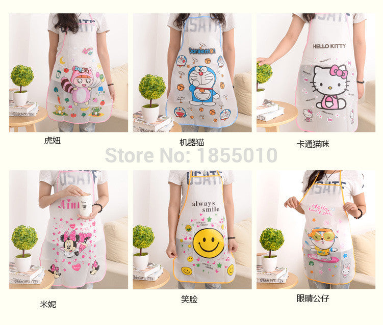 Cartoon Apron Kit Bib Apron Cartoon Long Sleeveless  Waterproof Kitchen Aprons For Men And Women